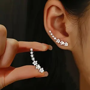 Stainless Steel Women’s Glittering Floral Earrings – Elegant frame-set earrings with Ear Hook Design featuring low-allergenic floral studs suitable for sensitive skin tones. Perfect for Valentine’s Day gifts, weddings, and everyday wear.