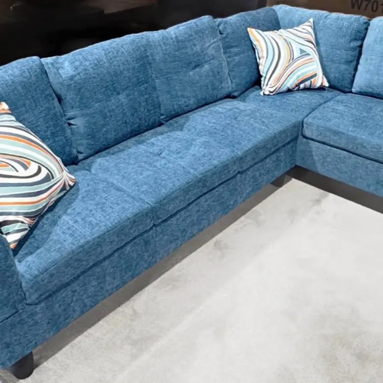 Blue Fabric Sectional Sofa with Right-Facing Chaise