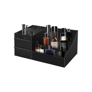 Premium Black Plastic Modern Cologne Storage Box - Dresser Organizer, Vanity Tray for Skincare, Perfumes, Shaving Supplies, Suitable for Bedrooms, Bathrooms, Ideal Gift for Fashionable Men, Waterproof & Washable