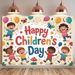 1PC 2D Flat Polyester Backdrop - Cartoon Print Reusable Banner, Children's Birthday Decor for Photo Background & School Event Festive Curtain