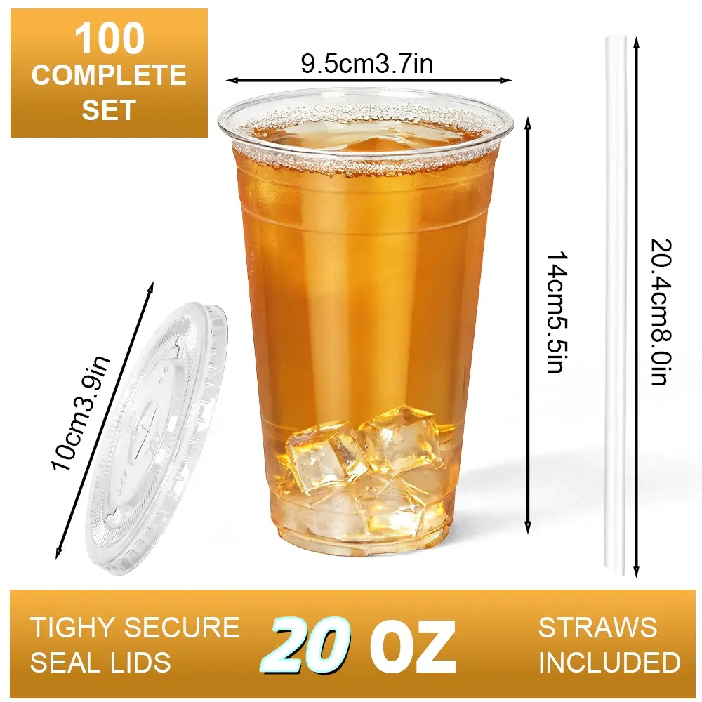 Clear Plastic Cups 50-100 Pack 16oz 20oz 24oz Summervibes,Disposable Cold Drink Cups for Party Picnic BBQ Travel Sturdy BPA-Free with Tight Secure Seal Lids & Straws Included#tiktokshopsummersale