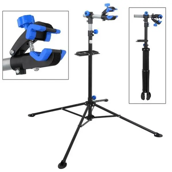 Zeny Bike Repair Stand - Collapsible Steel Bicycle Workshop Fixing Rack with 360-Degree Clamps, Max Load 66lbs, Tool Tray, 1 Hex Key, Stable 4-Leg Folding Legs, Bike Accessory for Standard Frames, Car Roof Racks Setup, Diy