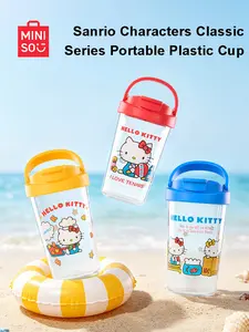 MINISO Genuine Classic Hello Kitty Handheld Plastic Cup Large Capacity Portable Water Cup Cute Lightweight Drinking Mug Perfect for Students Office Daily Use Fashion Drinkware Ideal Daily Accessory & Sweet Gift for Girls