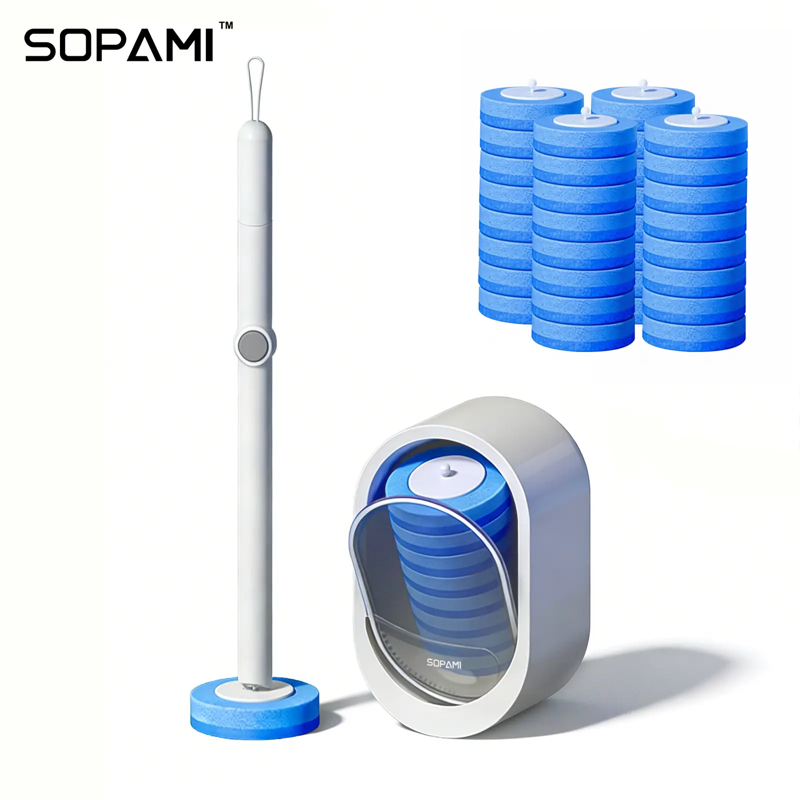 SOPAMI Disposable Toilet Brush Kit with Refill Heads & Holder, Bathroom Cleaning Tool, Deep-Cleaning Toilet Bowl Cleaner, No-Touch Cleaning Supplies and Tools for Home, RV Daily Maintenance
