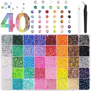 Vibrant gemstones 32,000 resin crystal beads, with tweezers, for handcrafting, 3mm glittering crystals in mixed colors, equipped with exquisite tools, suitable for decorating clothes, water cups, shoes, etc.