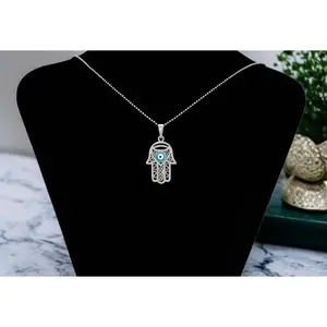 Protective Silver Hamas Hand Pendant with Evil Eye