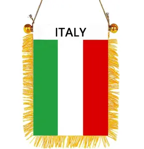 2 Pack-Italy Fringy Window Hanging Flag - Small Mini Italian Flag Banner for Car Rearview Mirror Décor - Fringed -Italian Hanging Flag with Suction Cup & Fringy-4x6 ''