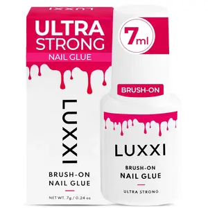 LUXXI Ultra Strong Brush-On Nail Glue for Press-On Nails - Precision Applicator Pink Gel Formula, 0.24oz
