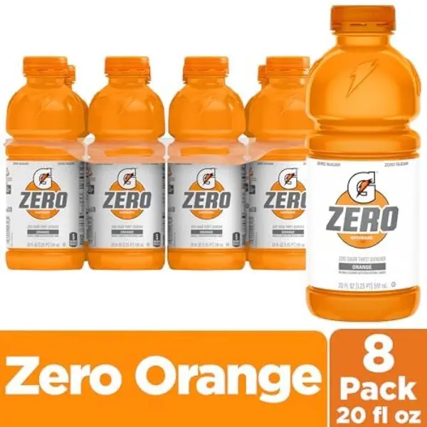 Thirst Quencher Zero Sugar Sports Drink, Orange, 20oz Bottles, 8 Pack, Electrolytes for Rehydration