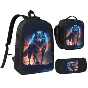 Digital Printing Wolf Backpack with Galaxy Star Pattern, Casual Unisex Rucksack for Youth School, Travel, and Everyday Use