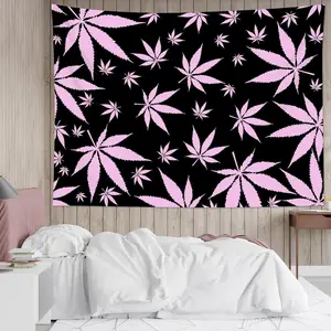 60in x 40in tapestry LB Marijuana Leaf Weed Tapestry Wall Hanging Botanical Pink Marijuana Cannabis Leaf Wall Tapestry for Bedroom Western Rustic Plant Tapestry for Living Room College Dorm Decor