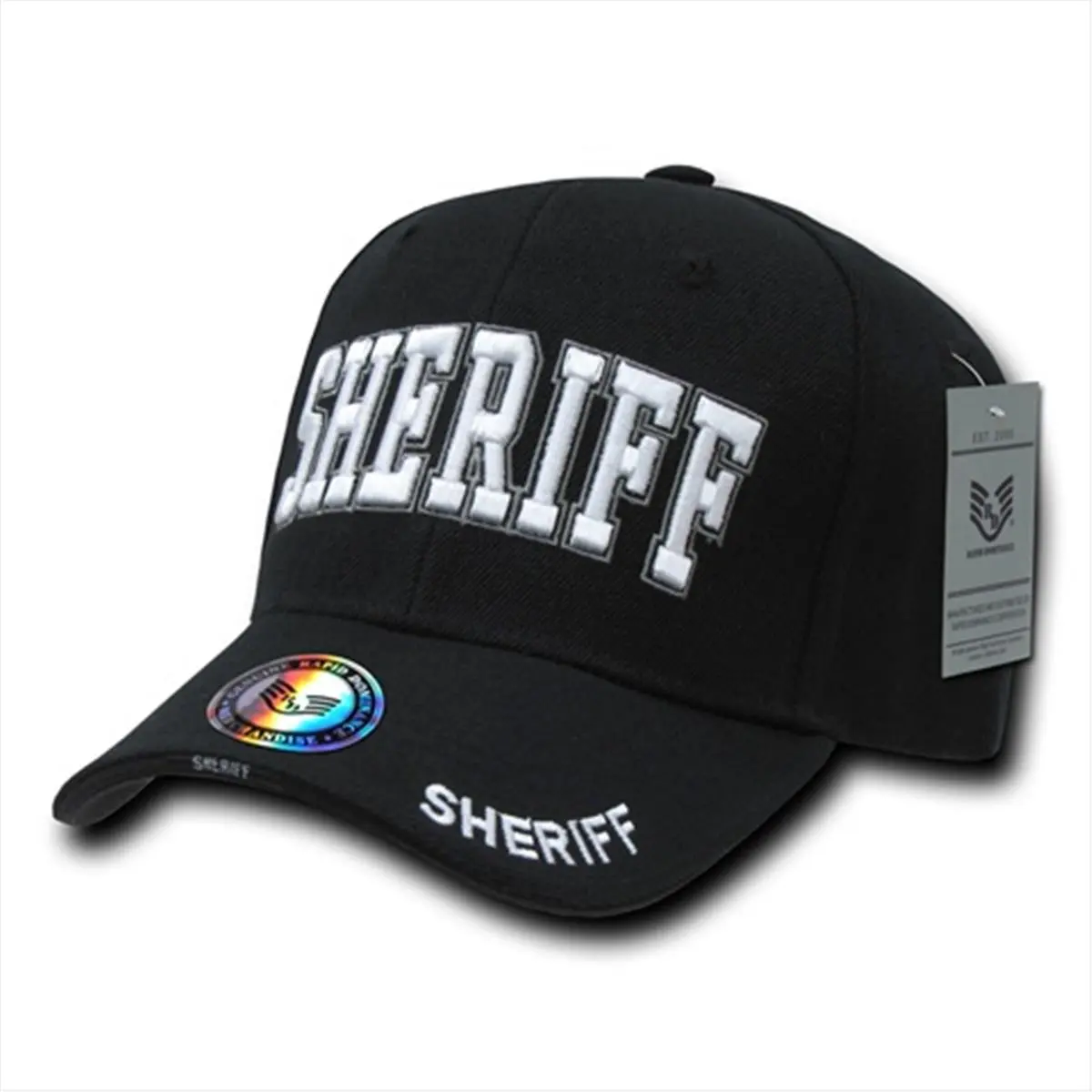 212 MAIN Embroidered Snapback Cap - Rapid Dominance JW-SHERIFF Deluxe Law Enforcement Black Adjustable Cap with Sandwich Bill, Hook-and-Loop Closure