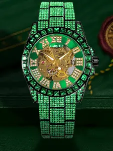 A men's new hip hop party style elegant Roman diamond studded hollow tourbillon fully automatic analog mechanical watch Mechanical Movement