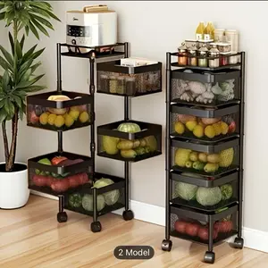 5 Tier Rotating Office Storage Shelf, Rolling Storage Basket Multi-Layer Rack Storage Trolley On Wheels, Book Storage And Organization, Floor-Standing Basket for Office Bathroom, Square