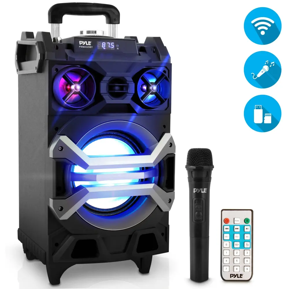 Portable Digital Karaoke Speaker - 500W Rechargeable Bluetooth Stereo Audio Device with Radio, Card, MP3 Support, LCD Display, Remote Control, DJ Lights, Button Controls, Smartphone Compatibility, Handheld Mics, Memory Function, USB & Cable Connectivity