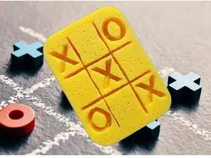 Butter Sponge Grout Tic-Tac-Toe Design Yellow 7.5x5.5x2 in ASMR Sponge with Unique Old School Game Design bringing the Whimsical Playful fun to Cleaning. spoGrout Scouring Pad Squeeze sponge