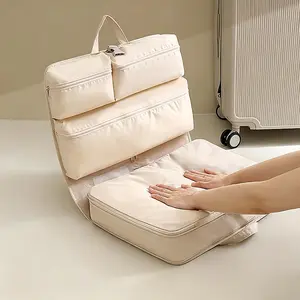 Foldable 6 Compartment Travel Luggage Organizer, Hanging Compression Packing Cubes, Portable Space Saving Storage Bag for Clothes Underwear Camping Business Trip