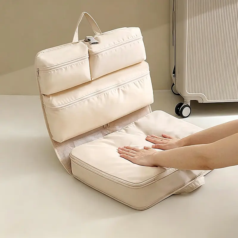 Foldable 6 Compartment Travel Luggage Organizer, Hanging Compression Packing Cubes, Portable Space Saving Storage Bag for Clothes Underwear Camping Business Trip