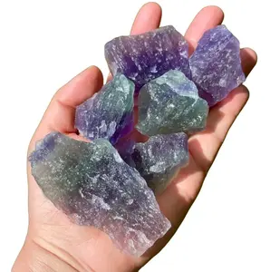 Natural Raw Rainbow Fluorite Chunk Crystal Bundles, 3-Piece Rough Semiprecious Stones, Healing Chakra Energy Mineral Specimens for DIY Jewelry Accessories