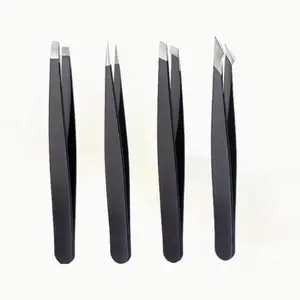 Women's 4-Pcs Durable Stainless Steel Eyebrow Tweezers Set, Lightweight Makeup Tools with Unique Tips, Professional Hair Pluckers for Travel and Home, Black Eyebrow Styling Kit,summervibes