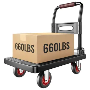 Upgraded Foldable Push Cart Dolly,560 lbs. Capacity Moving Platform Hand Truck,Heavy Duty Space Saving Collapsible,4‘’ TPR 360-Degree Silent Wheels,2 Swivel Wheels and 2 Fixed Wheels