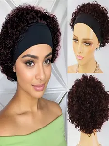 Short Culy Headband Wig Human Hair for Women Pixie Cut Headband Wig for Women Pixie Cut Curly Wig for Women Natural Black