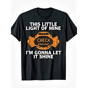 clothing merch flash sale Humorous Check Engine Light T-Shirt - This Small Light of Mine Vehicle Diagnostic Code Tee, Comfortable Black Crew Neck Top for Mechanics, Auto Fans & Car Aficionados - Lightweight Casual Wear Featuring Check Engine Light Design