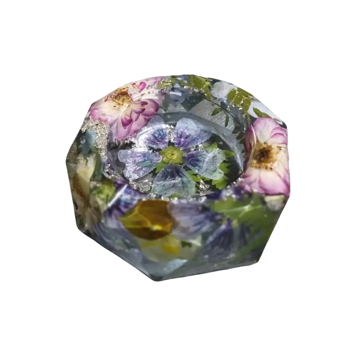 Handmade Floral Ashtray with Silver Accents and Accessories - Lighter