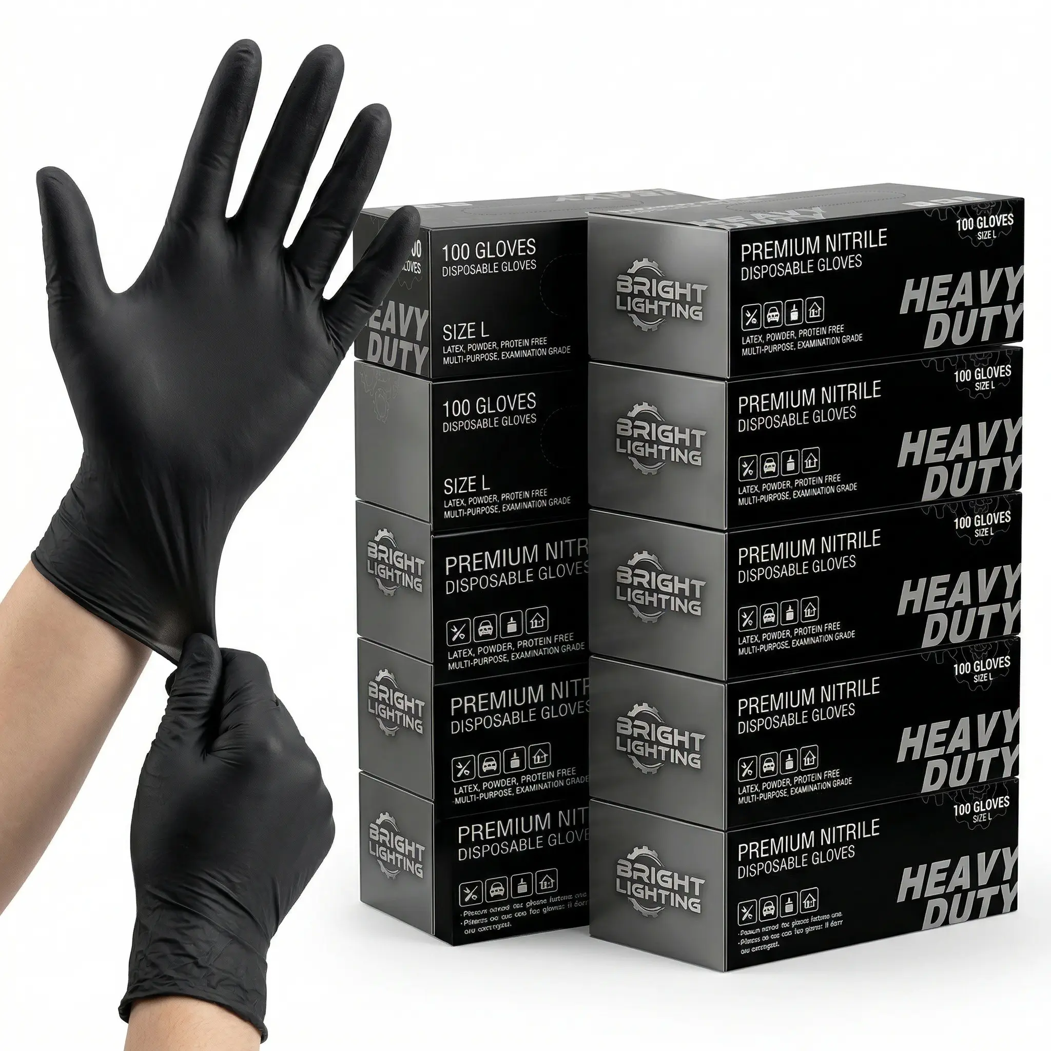 Heavy-Duty Black Disposable Nitrile Gloves, 100pcs Medium Box Pack, Powder-Free, Latex-Free Non-Hybrid Vinyl, Chemical Safety, Durable Multi-Use Work Gloves for Cleaning, Tattoo, Medium Size