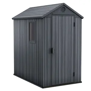 Keter Darwin 4x6 Foot Heavy Duty Outdoor Storage Shed for Garden Tools & Accessories Gray Weather-Proof Polypropylene with Side Window & Ventilation