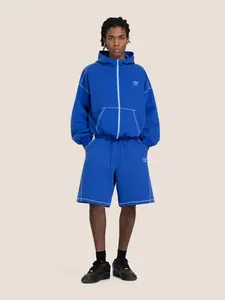 Aelfric Eden Cloud Boxy Sweat Set Contrast Stitch Zip-Up Jacket & Shorts Oversized Casual Two-Piece Loungewear