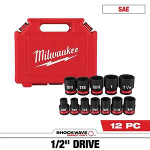 Milwaukee 49-66-7010 12PC Impact Duty 1/2" Drive SAE Standard 6pt Socket Set