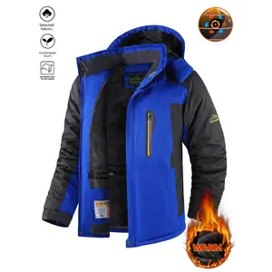 Men's Winter Ski Jacket With Warm Fleece Lining, Waterproof And Windproof Hooded Warm Outdoor Princess Jacket, Thick Sports Hiking Jogging Camping Fishing Mountain Climbing Travel Skiing Snowboarding Leisure Windproof Jacket Thermal Lined Outerwear