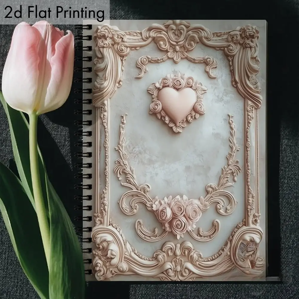1 pc A5 inch notebook, with a vintage theme, featuring a floral frame with carved rose and scroll designs, perfect for journaling, note-taking, and gifting, suitable for school and office supplies, Office stationery supplies