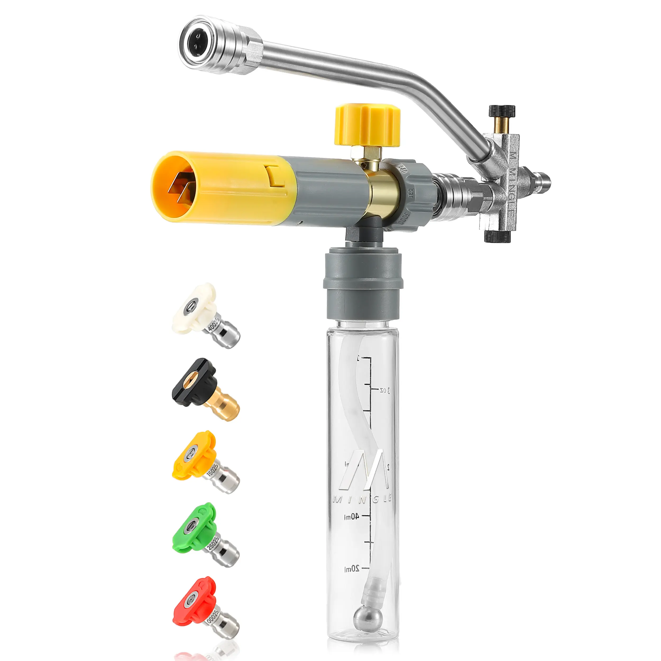 M MINGLE Dual Connector Foam Cannon Kit - Mini Pressure Washer Attachment, 5 Power Washer Nozzles (Power Foaming/Cleaning), 1/4” Quick Connect Foam Cleaner Spray, Father’s Day Gift Car Wash Accessory, Power Foaming Nozzles