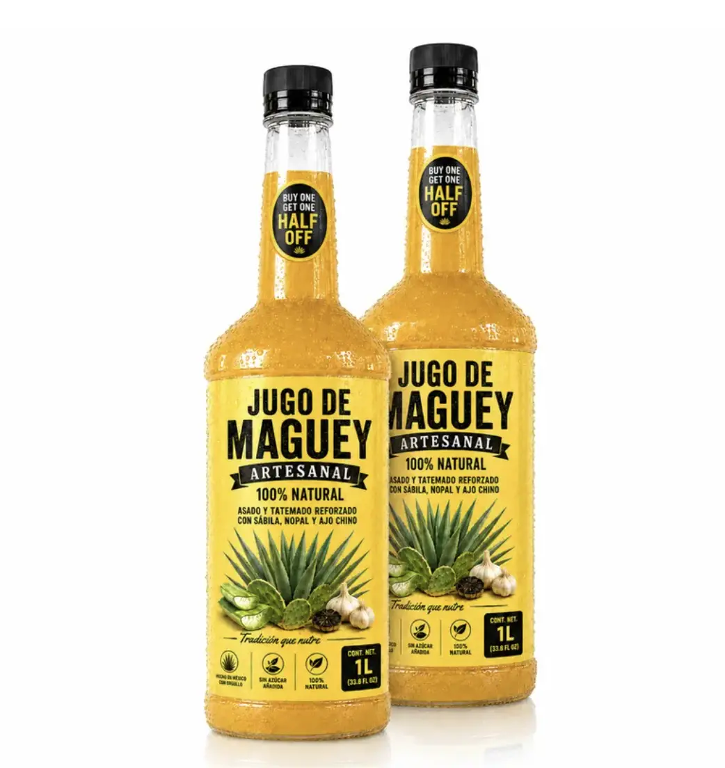 2 Bottles Viral Jugó de Maguey PREMIUM Artesanal 33 Fl Oz (1 Lt) Each - Maxima Calidad de Exportacion - 100% Natural Reinforced with Sábila Nopal and Ajo Chino Strong Flavor Beverage Syrup