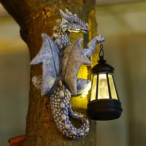Dragon Hugging Tree Garden Statue with Solar Lantern - Outdoor Resin Dragon Decor, Perfect Dragon Gifts and Patio Decor -9.3 inch Unique gif for women