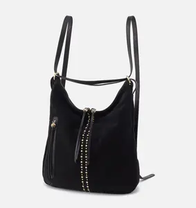HOBO Merrin Convertible Backpack / Shoulder Bag Suede Black