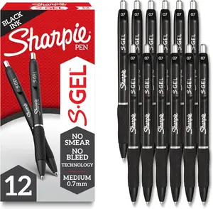 S-Gel Retractable Gel Pens Black Ink Medium Point 0.7mm No Smear No Bleed 12 Count For Home Office School Journaling Note Taking Teacher Supplies Smooth Writing Premium Office Stationary