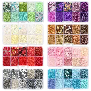 10-Grid Acrylic Bead Mix Assortment Kit, Rice Beads, Sequins, Imitation Pearls, DIY Beading Accessories for Adults, Handmade Bag & Clothing Embroidery Craft Supplies