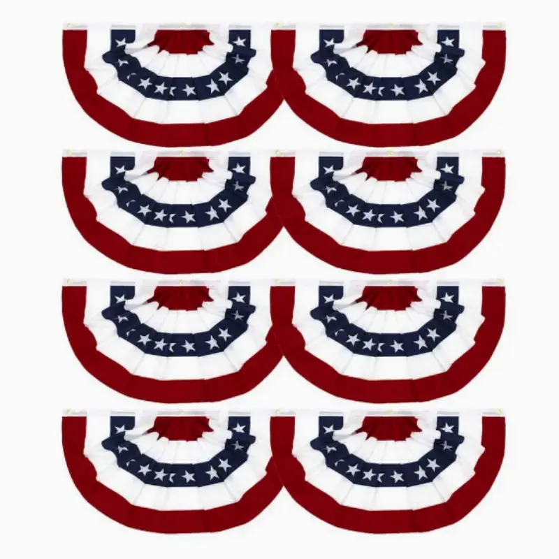 8-Piece Patriotic American Pleated Fan Flag Banner Set, Decorative Banner, July 4th, Memorial Day & Independence Day Holiday Party Decorations, Indoor & Outdoor Hanging Use, Versatile, Easy Installation, Canvas Head with Brass Eyelets