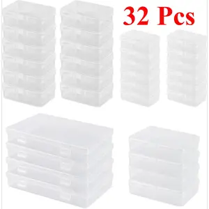 32 Pcs Storage Box with Lid, Small, Storage Container with Lid with 4 Different Sizes, Transparent Plastic Storage Box for Tablets, Jewellery, Crafts