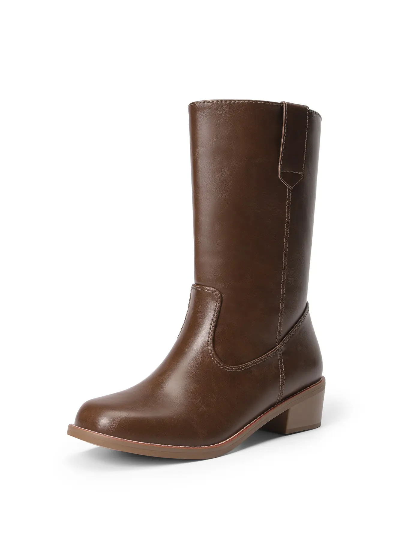 Dream Pairs Women's Mid-Calf Pull-On Chunky Heel Footwear - Plush Lining for All-Day Softness, Round Toe, Slip-Resistant TPR Sole, No Break-In Needed