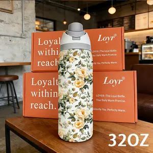 Loyr 32oz Insulated Tumbler with Floral Pattern, Stainless Steel Thermos Cup, Water Bottles, Perfect Gift for Men and Women, Ideal for Outdoor and Daily Use