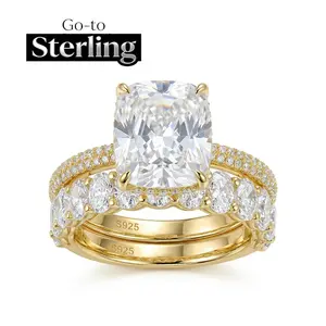 18K Gold Plated S925 4.0ct Elongated Radiant Cut Wedding Ring Set – 5A Cubic Zirconia Ring Engagement & Bridal Rings, Perfect for Weddings & Special Occasions