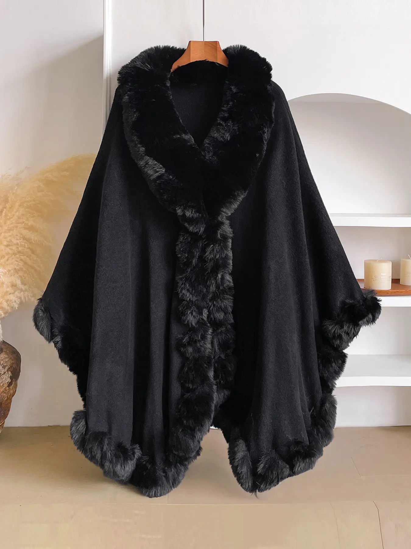 Women's Winter Luxury Warm Plush Cape, Shawl Poncho, Hooded Shawl, Gradient Color, Casual Fashion Accessory, Elegant Daily Wear, Comfortable and Stylish, Soft Warm Shawl