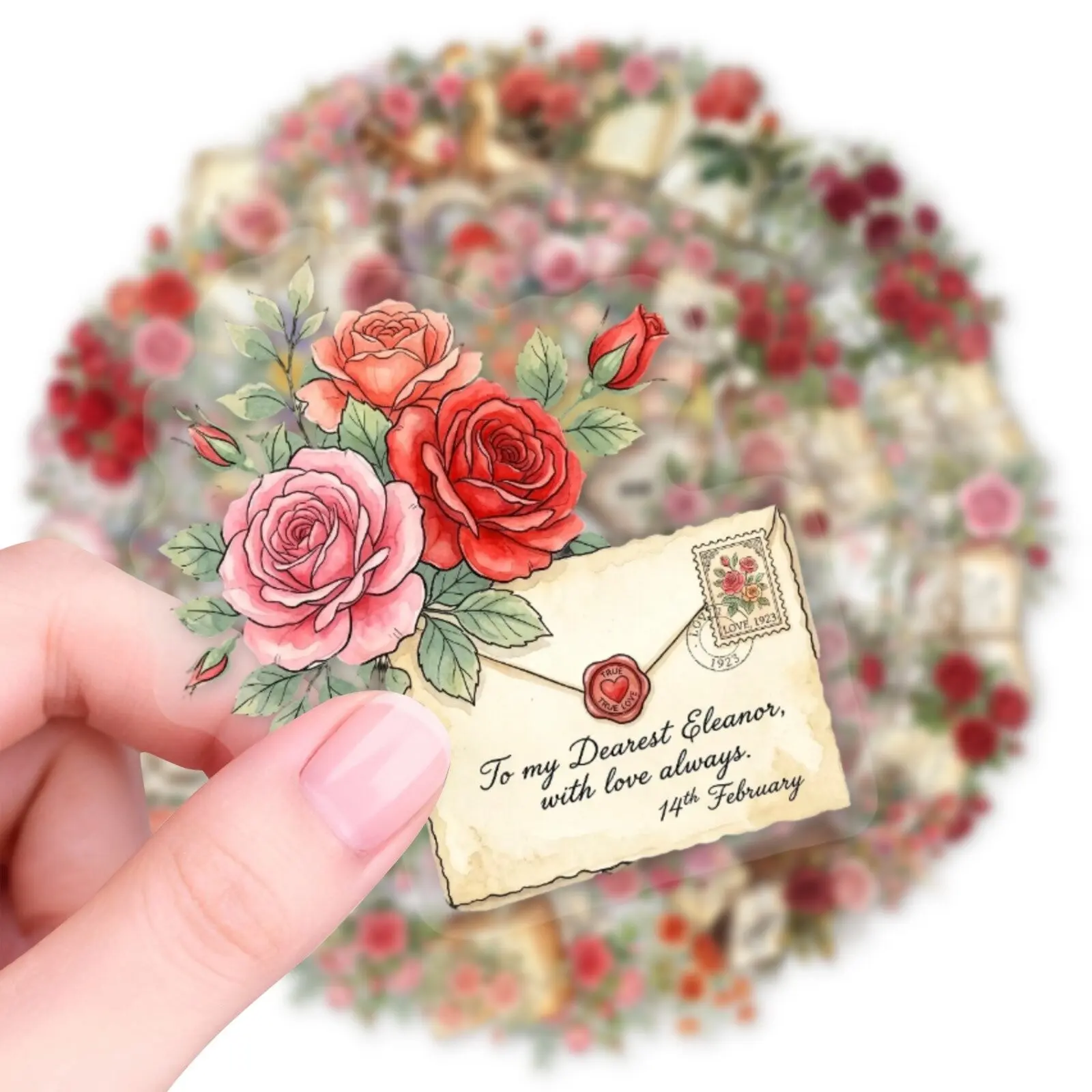 50pcs Retro Rose Floral Theme Stickers- Waterproof stickers made of PET material, Suitable for refrigerators, Diary, Scrapbook, Phone cases, notebooks, water bottles, gift boxes, A perfect gift choice