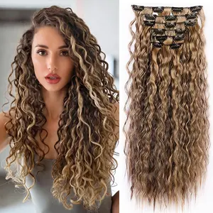 6PCS Clip in Hair Extensions Synthetic Curly Hair Extension for Women, 24 Inch Long Soft Natural Hair Extensions instant length