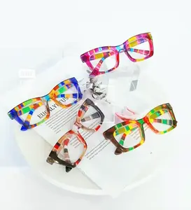 4-piece multi-focus large-frame reading glasses, Bohemian style, color-blocked stripes, spring hinges, comfortable and durable, for both men and women, plastic frames, Thanksgiving, Christmas, party and New Year gifts