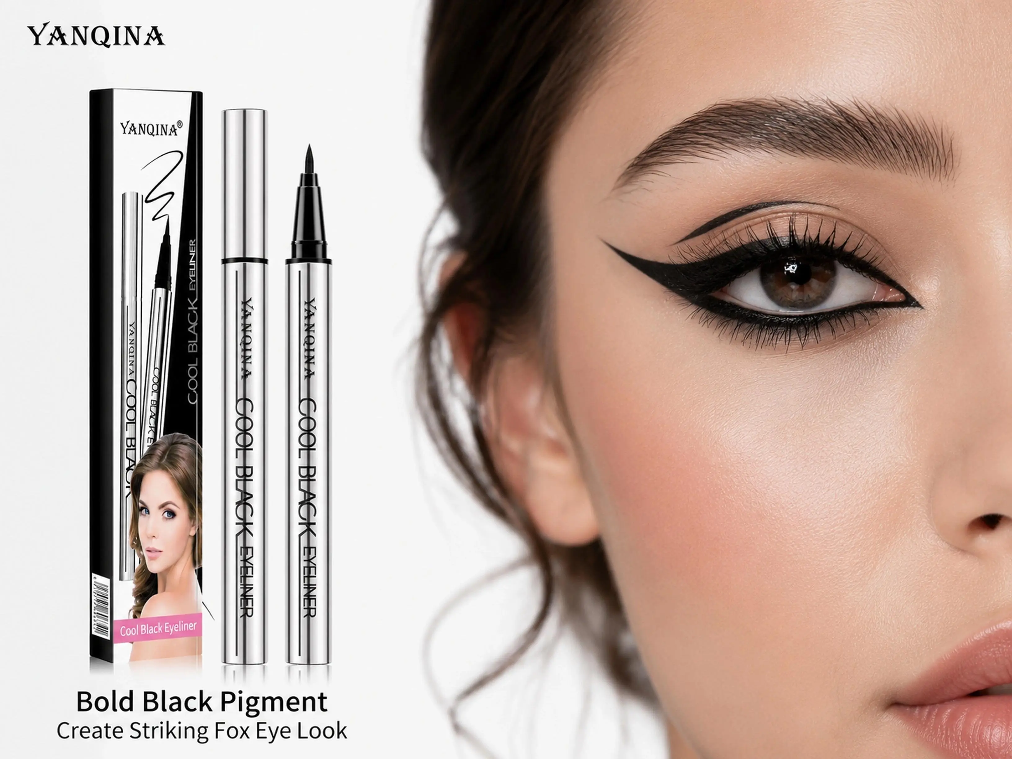 YANQINA Long Wear Liquid Eyeliner, Transfer-Proof & Smudge-Proof Makeup for Graphic Eye Looks, Ultra-Fine Tip Pen, Easy Apply, All Skin Types, Black, 14g, Graphic Eyeliner, Transfer Proof Makeup